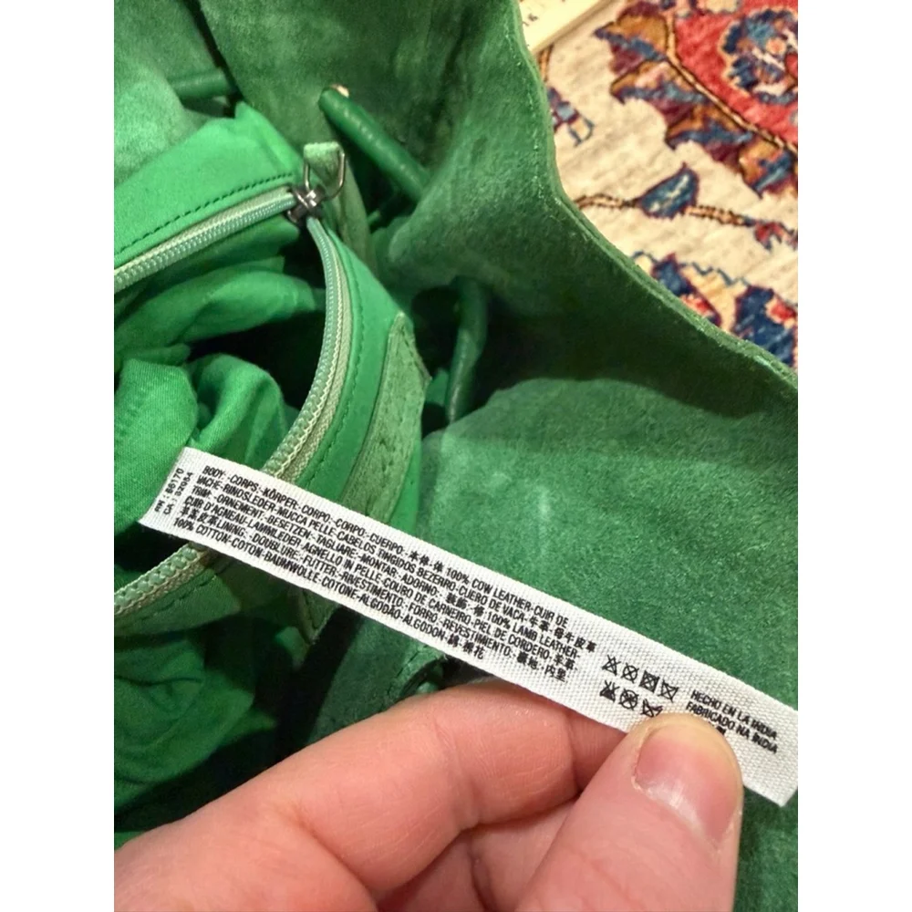 Free People Green Suede Leather Tote Shoulder Bag Cutout Handle Boho Slouch read